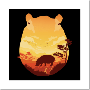 Hippo landscape Posters and Art